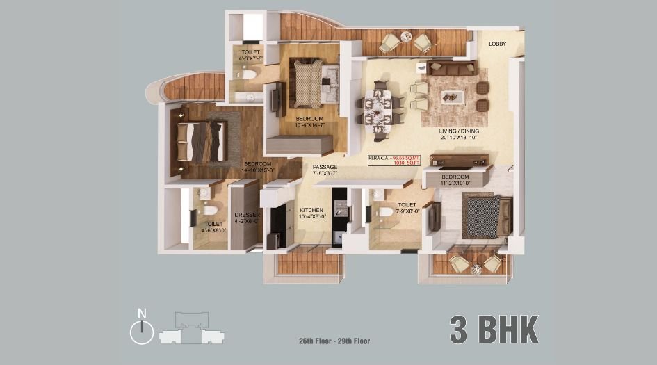 Sanghvi-Aaditya-Heights-Floor-Plan-3 BHK-1030 Sqft
